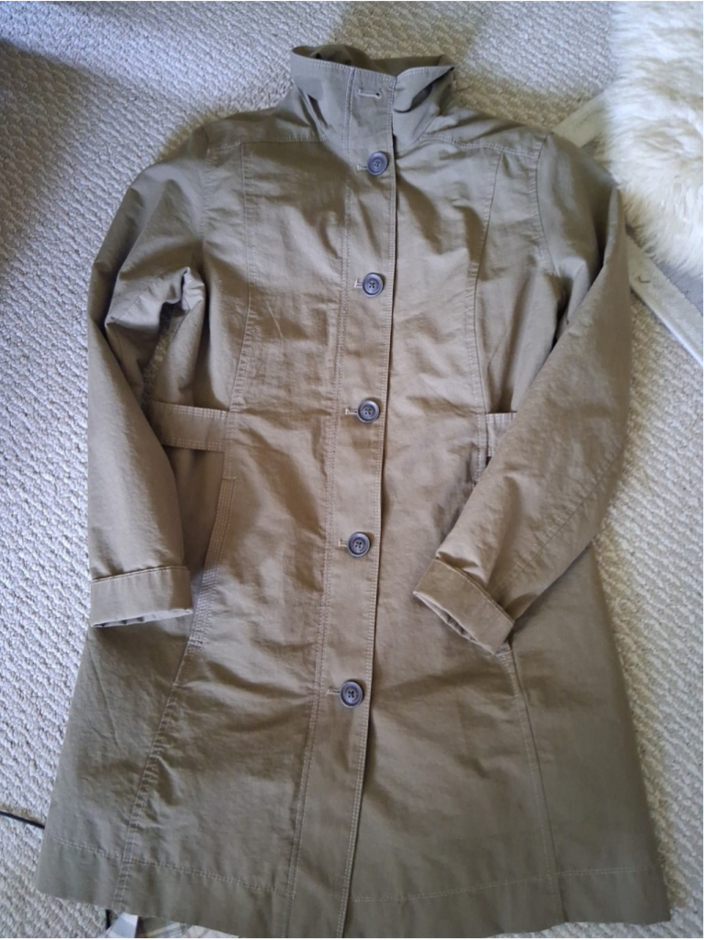 Women’s Eddie Bauer Khaki Green Trench Coat Water Rain Resistant Jacket Sz M